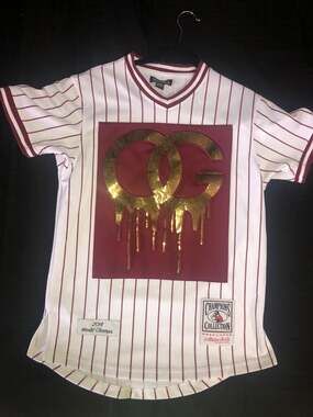 Bare Fox OG Gold Drip Pinstripe Baseball Jersey Size M